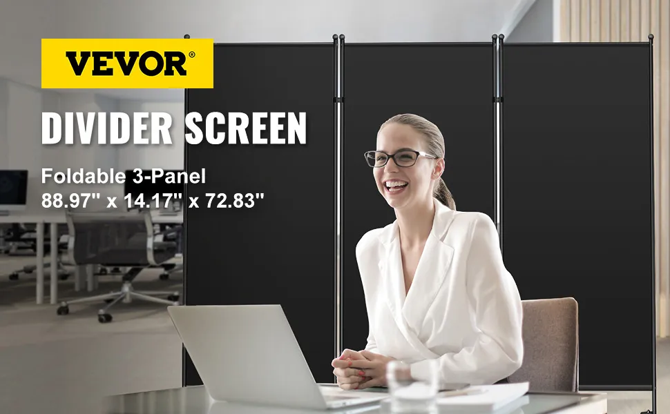 VEVOR office partition divider screen, foldable 3-panel, 88.97" x 14.17" x 72.83".