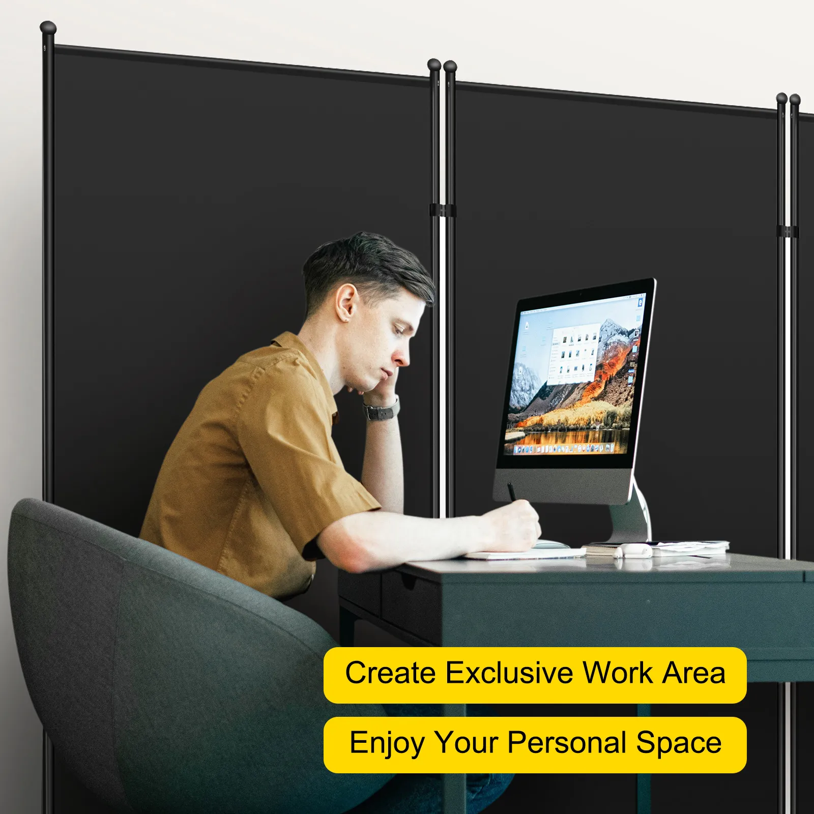 VEVOR office partition creating a private work area with a modern computer setup.