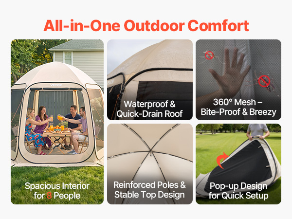 VEVOR Backyard Screen Tent – 10 x 9.2 FT, 300D, 8 People