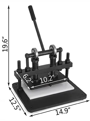 Dimensioni della macchina per il taglio della pelle VEVOR: 19,6"x14,9"x12,5" con piastra 10,2"x6,2".