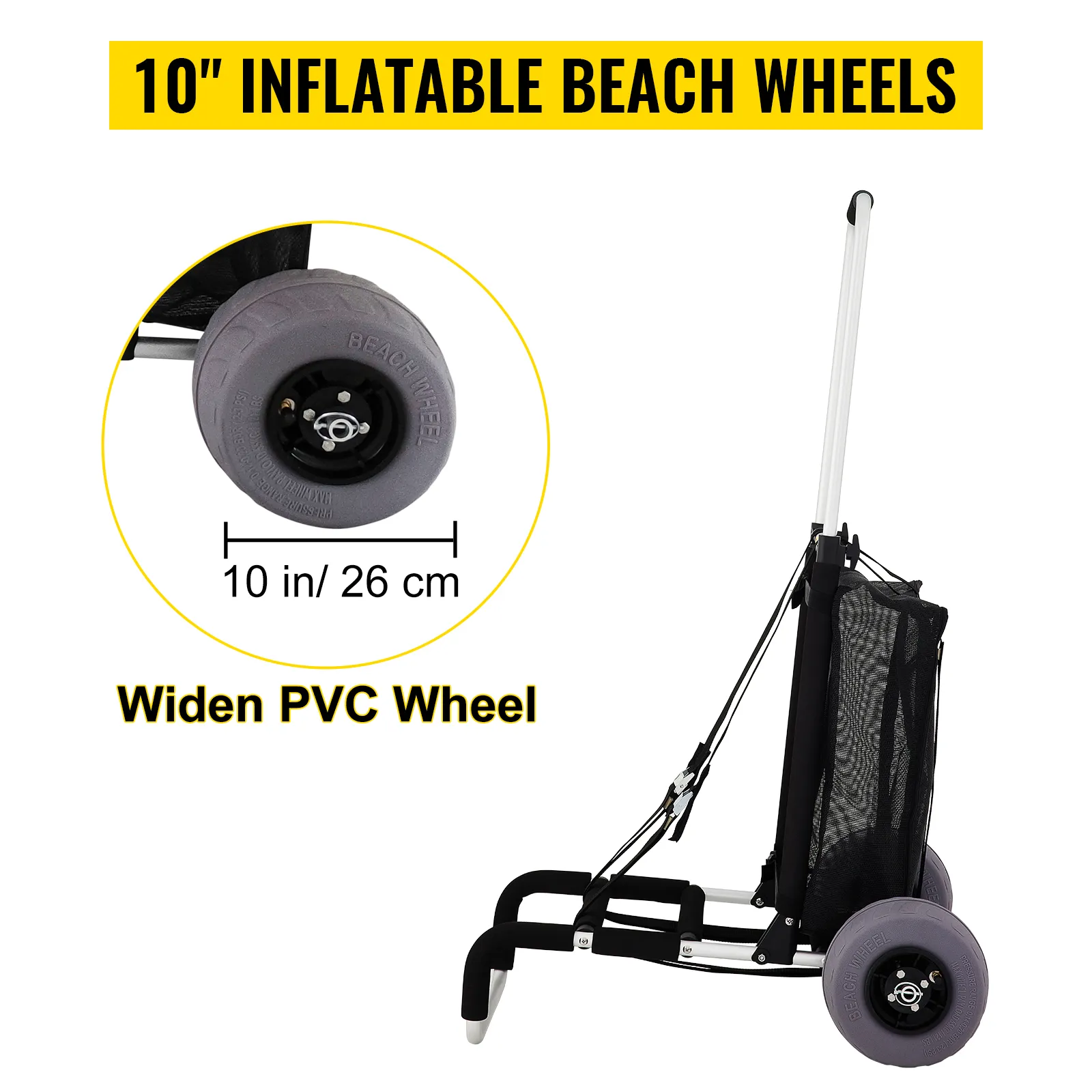 VEVOR beach cart with 10-inch inflatable pvc wheels, perfect for sandy terrains.