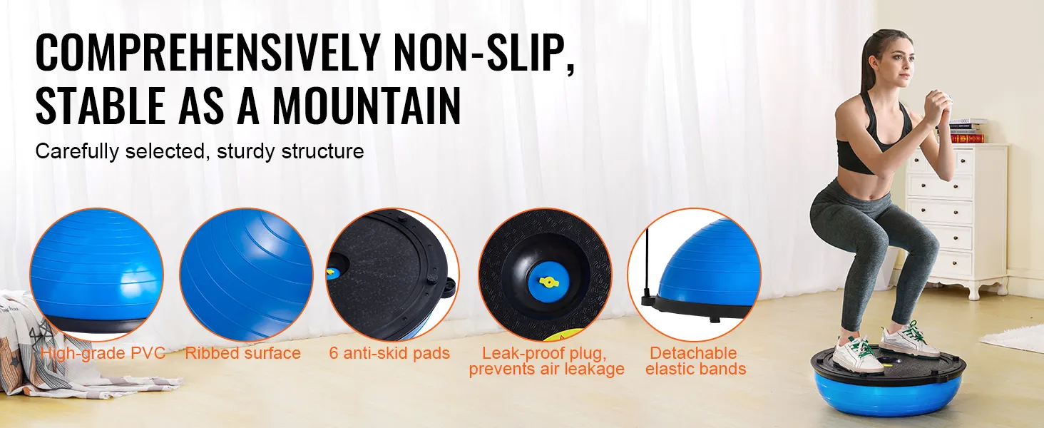 VEVOR balance ball trainer with non-slip base, ribbed surface, anti-skid pads, and detachable bands.