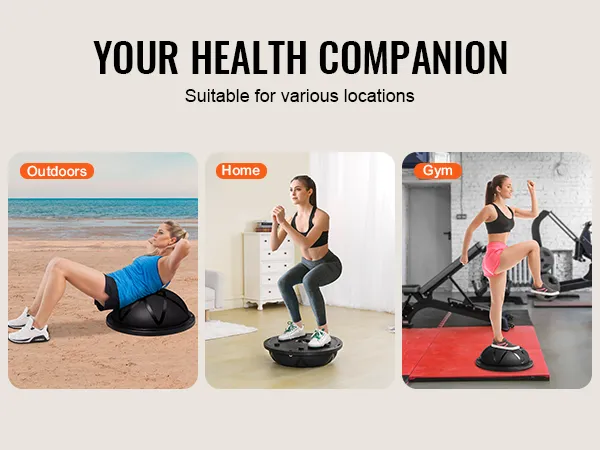 VEVOR balance ball trainer used outdoors, at home, and in the gym for versatile exercise options.