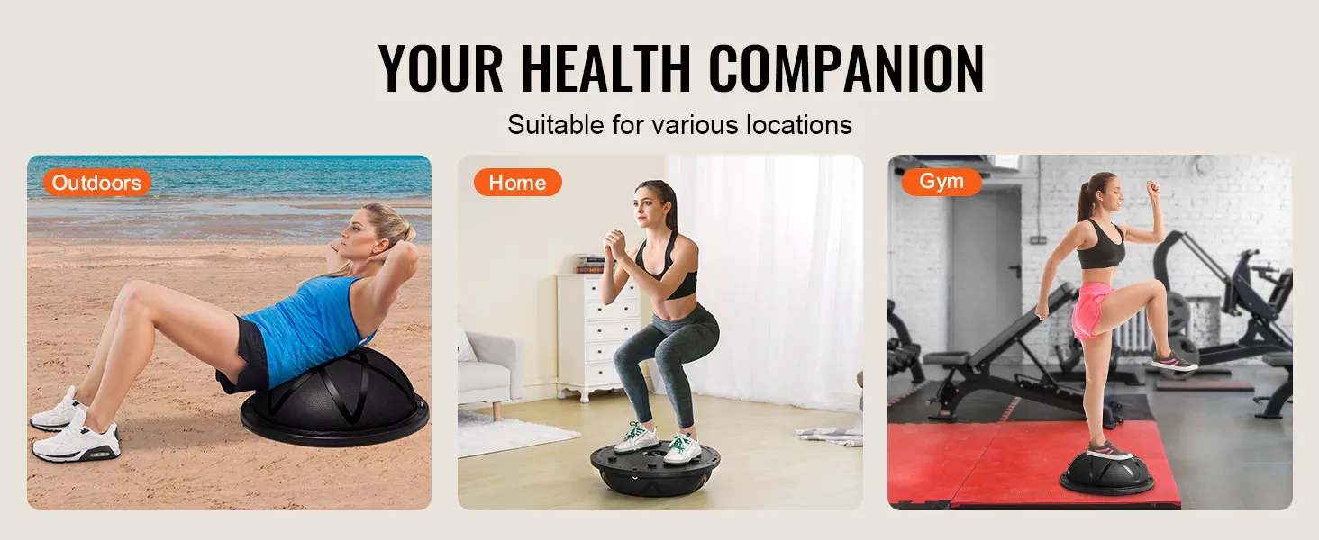 VEVOR balance ball trainer used outdoors, at home, and in the gym for versatile exercise options.
