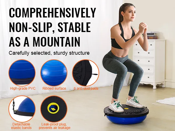 VEVOR balance ball trainer: non-slip, high-grade pvc, ribbed surface, anti-skid pads, elastic bands.
