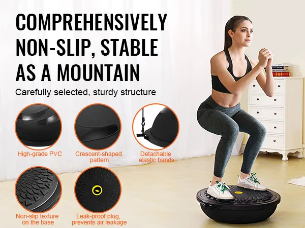 VEVOR balance ball trainer with high-grade pvc, non-slip base, leak-proof plug, and detachable bands.