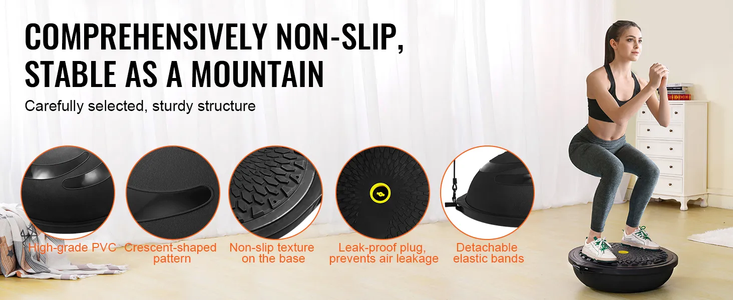 VEVOR balance ball trainer with high-grade pvc, non-slip base, leak-proof plug, and detachable bands.
