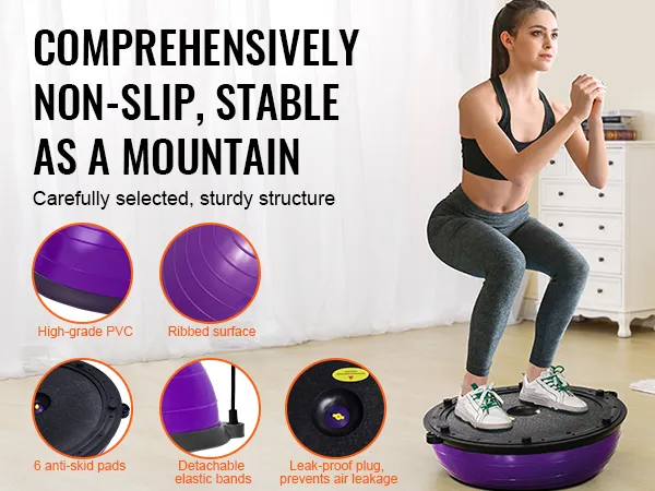 VEVOR half exercise ball trainer with ribbed surface, anti-skid pads, detachable elastic bands.