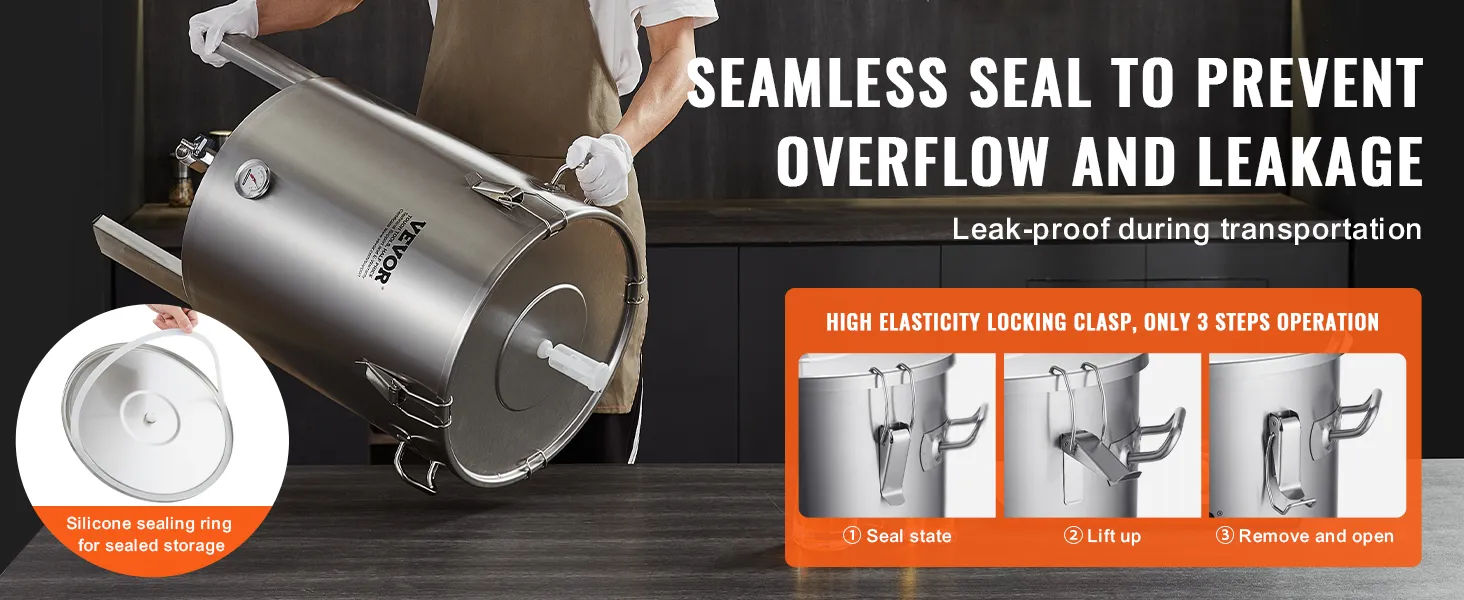 Fermentor do warzenia piwa VEVOR z bezszwowym zamknięciem, bardzo elastycznym zamknięciem i silikonowym pierścieniem.