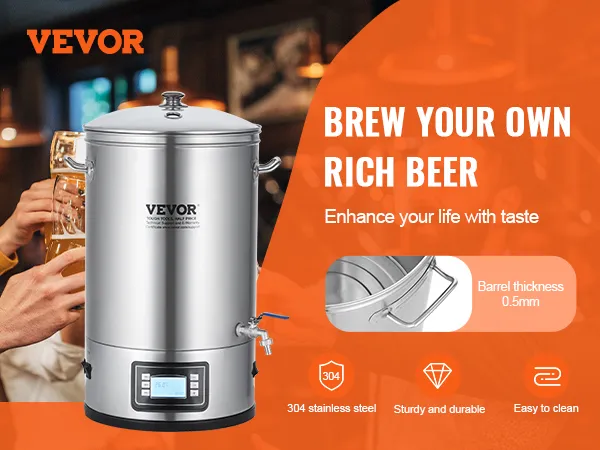 VEVOR elektrisch brouwsysteem, roestvrij staal 304, stevig, duurzaam, eenvoudig schoon te maken, brouw uw eigen bier.