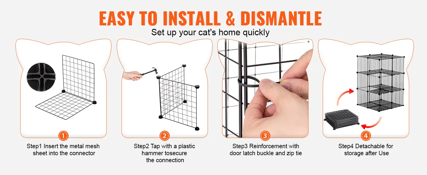 VEVOR nagy, 3-szintes macskaketrec, 28 x 28 x 41", saját kezűleg levehető, fémdrótos, tartós macskaház, nagy függőággyal, 2 rámpás létrával, macskák beltéri és kültéri testmozgásához, könnyen összeszerelhető, fekete