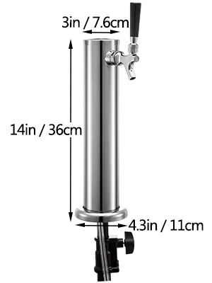 VEVOR beer tower with tap, 14in tall, 3in diameter, stainless steel design.