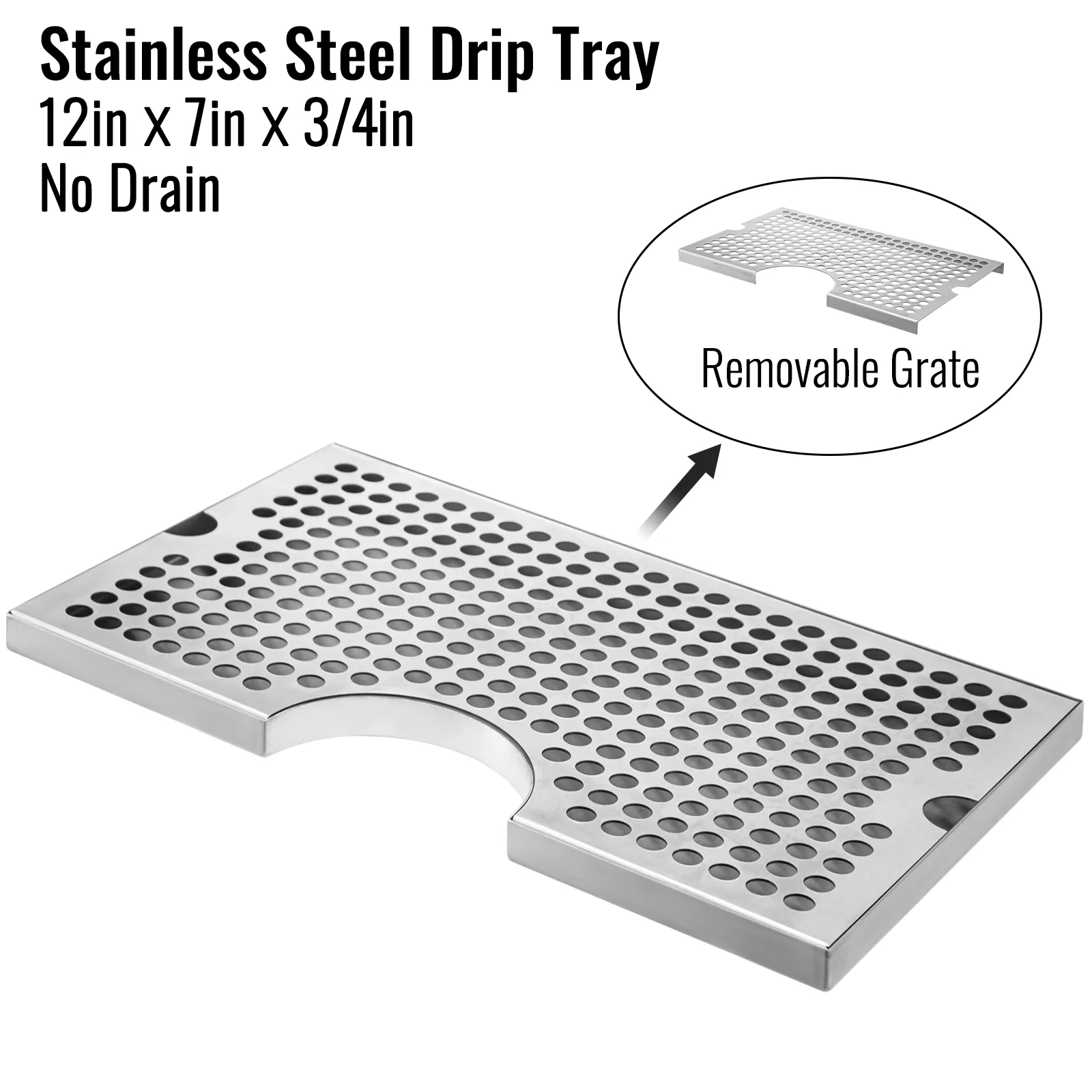 Bandeja de goteo de acero inoxidable con rejilla extraíble para torre de cerveza VEVOR, 12 pulgadas x 7 pulgadas x 3/4 pulgadas.