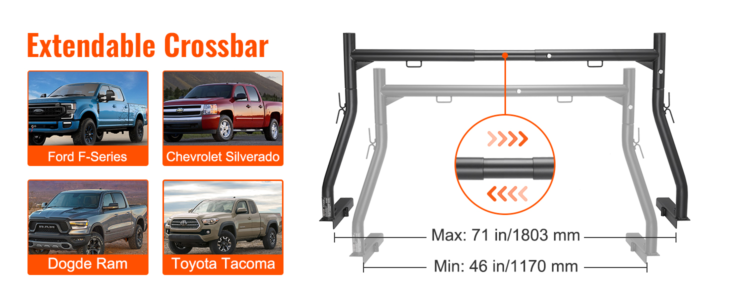 Висувна поперечка для Ford F-Series, Chevrolet Silverado, Dodge Ram, Toyota Tacoma - багажник-драбина VEVOR.