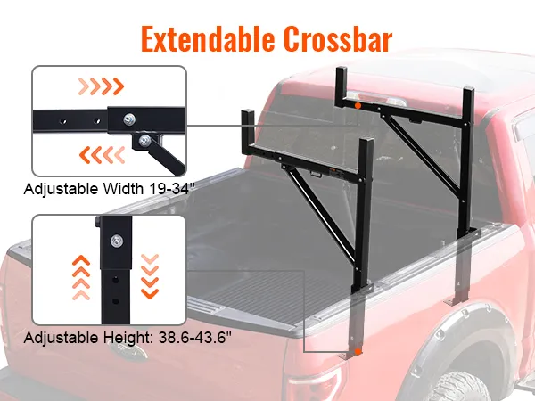 Portaequipajes para camión VEVOR con barras transversales ajustables, 19-34" de ancho, 38,6-43,6" de alto, se adapta a varios modelos de camiones.