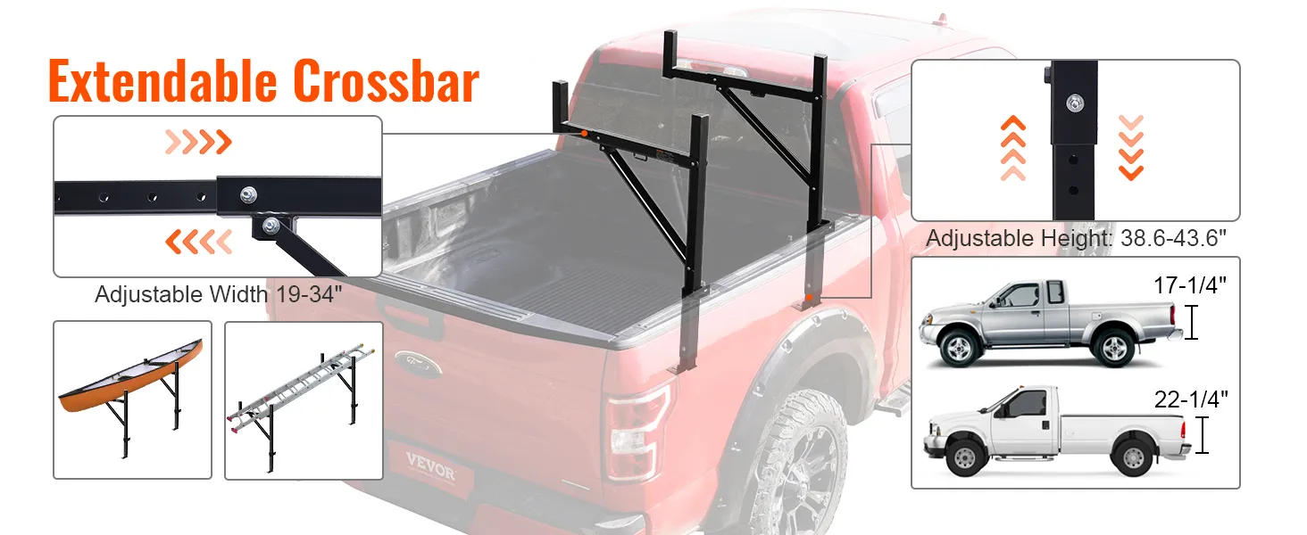 Portaequipajes para camión VEVOR con barras transversales ajustables, 19-34" de ancho, 38,6-43,6" de alto, se adapta a varios modelos de camiones.