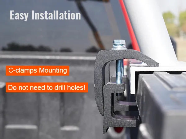 easy installation of VEVOR truck rack with c-clamps, no need to drill holes.