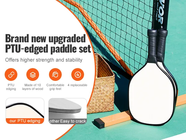 brand new upgraded ptu-edged paddle set offers higher strength and stability for VEVOR pickleball net set.
