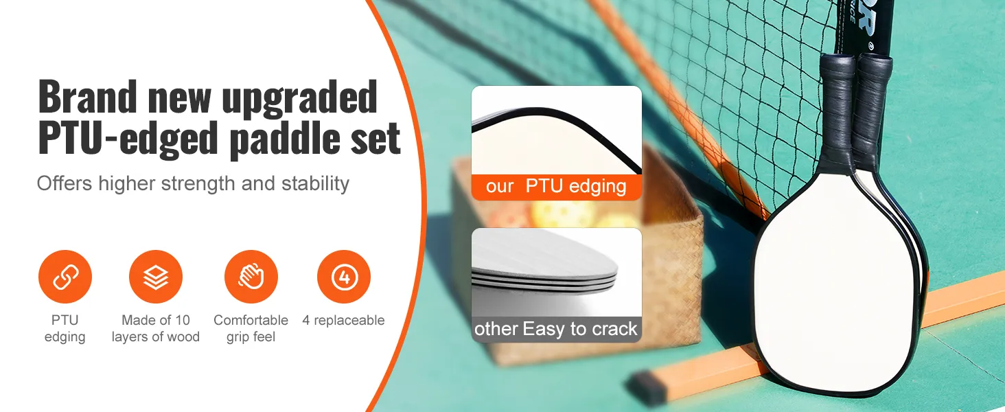 brand new upgraded ptu-edged paddle set offers higher strength and stability for VEVOR pickleball net set.