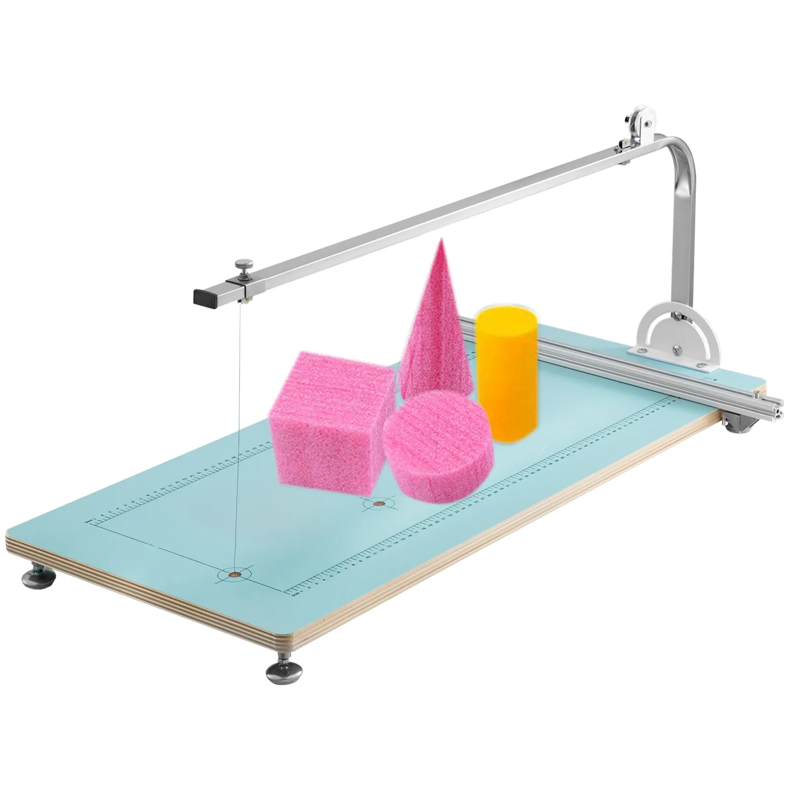 VEVOR foam cutter machine cutting pink and yellow foam shapes on a blue base.
