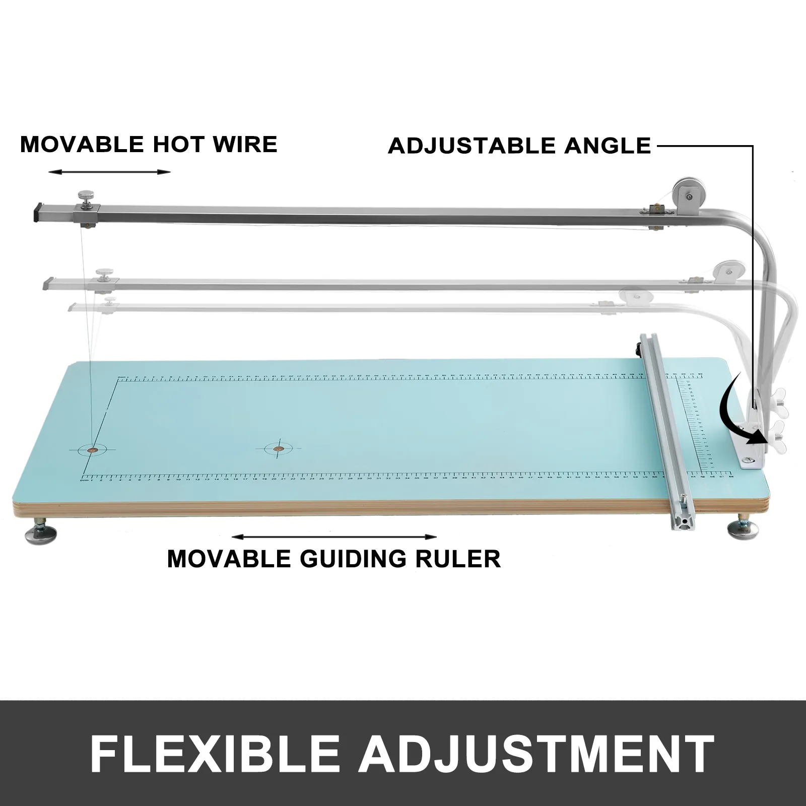 VEVOR foam cutter machine with adjustable angle, movable hot wire, and guiding ruler.