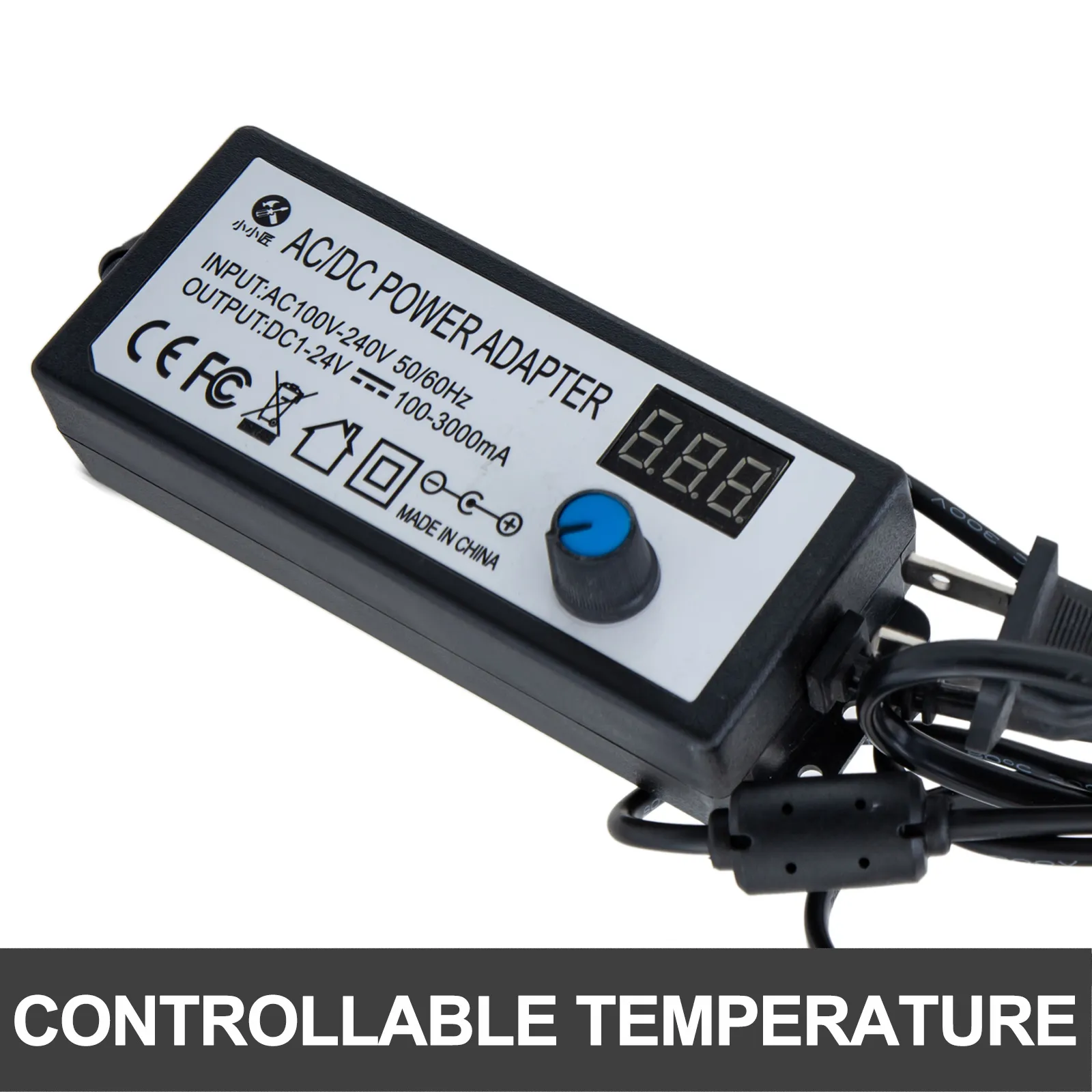 ac/dc power adapter of VEVOR foam cutter machine with dial for controllable temperature.