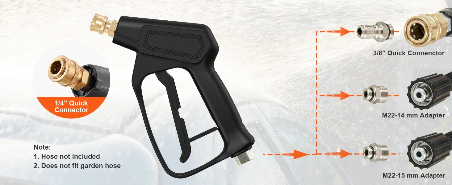 black VEVOR pressure washer gun with various connectors and adapters for easy hose attachment.