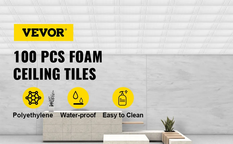 Paneles de espuma para techo VEVOR, 100 piezas, polietileno, impermeables, fáciles de limpiar.