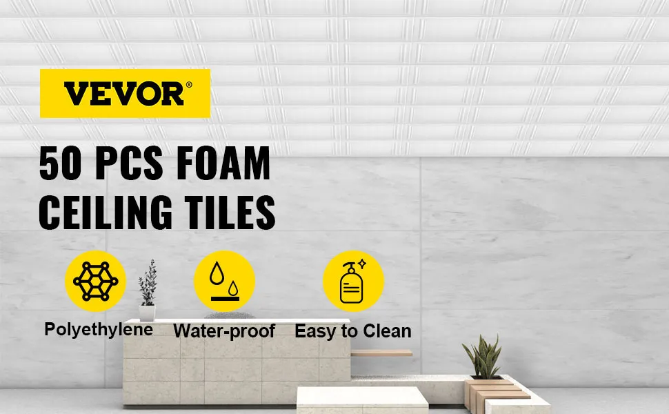 Paneles de espuma para techo VEVOR, 50 piezas, polietileno, impermeables y fáciles de limpiar.