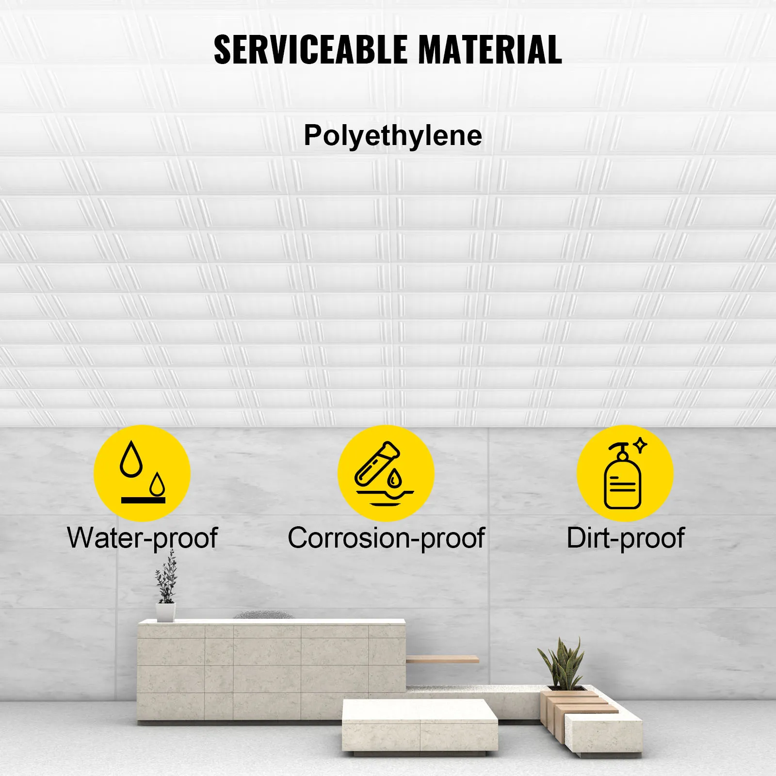 Paneles de techo de espuma VEVOR: material de polietileno resistente al agua, a la corrosión y a la suciedad.