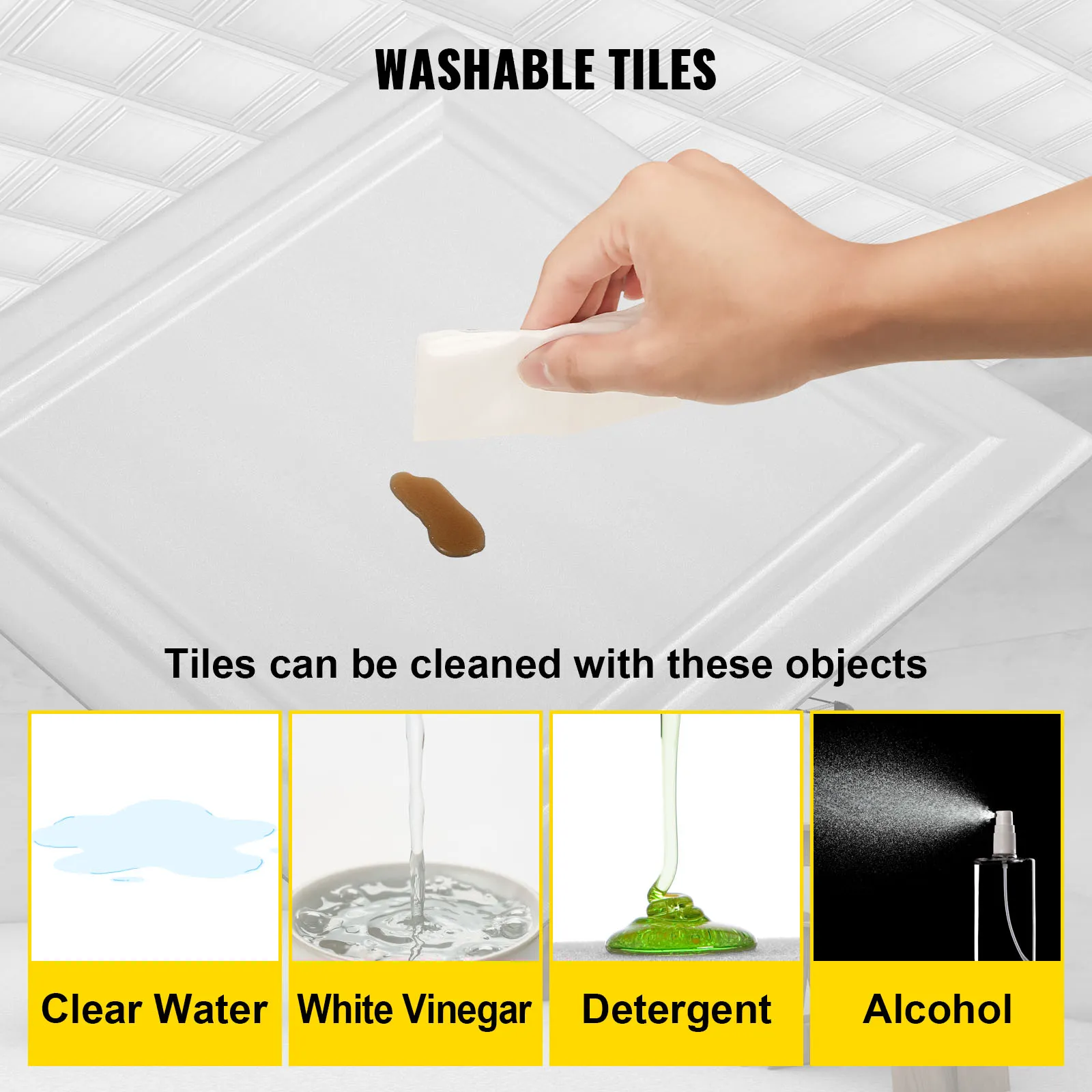 Las placas de espuma para techo VEVOR son fáciles de limpiar con agua, vinagre, detergente y alcohol.