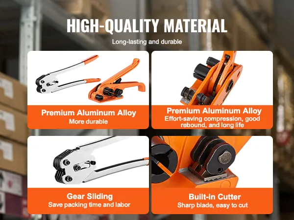 VEVOR banding strapping kit - premium aluminum alloy, high elasticity spring, gear sliding, built-in cutter.