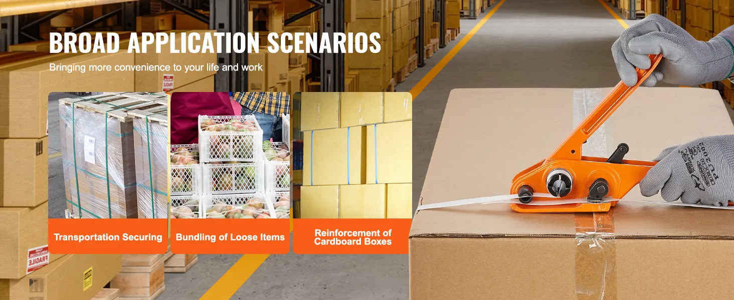VEVOR banding strapping kit used for securing transportation, bundling loose items, and reinforcing boxes.