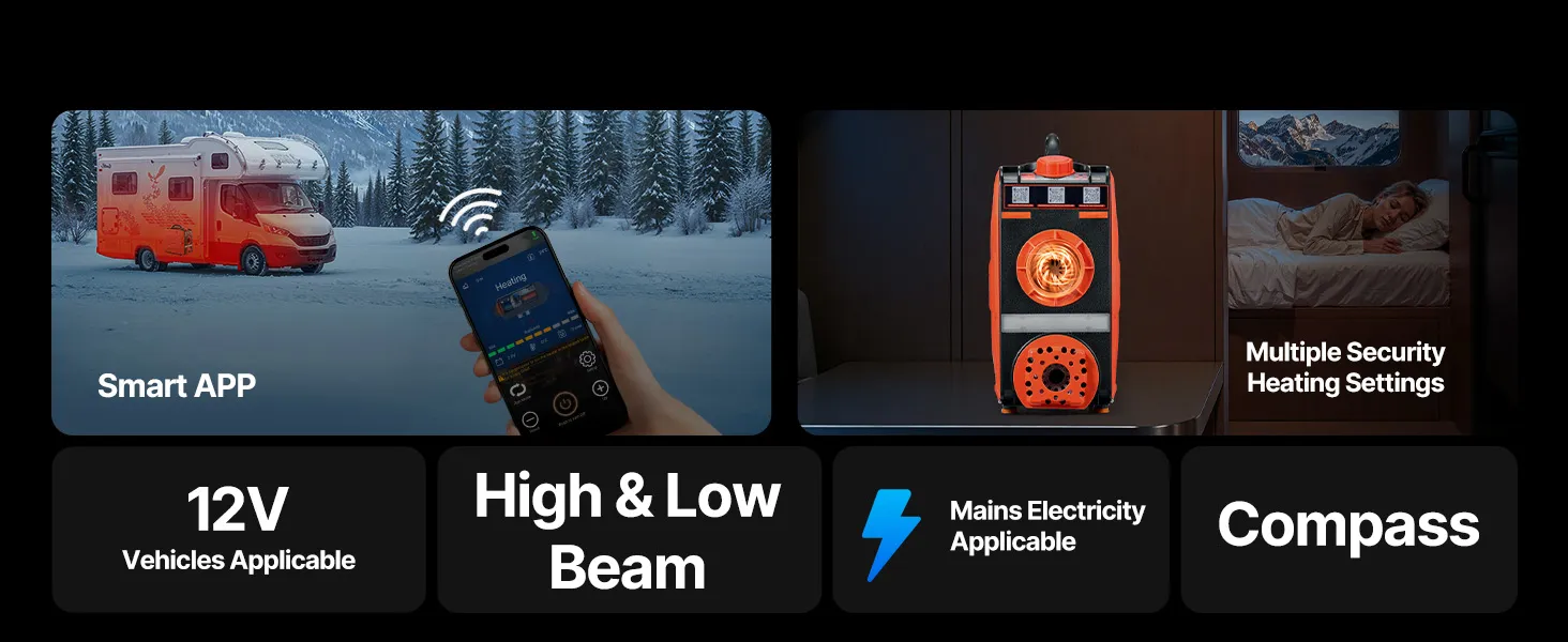 VEVOR Diesel Heater, 8KW, DC 12V, All in One Portable Diesel Air Heater with Bluetooth APP Control, Remote Control and LCD Screen, 1.2 Gal Fuel Tank for Vehicles, Vans, RVs, Campers, and Garages