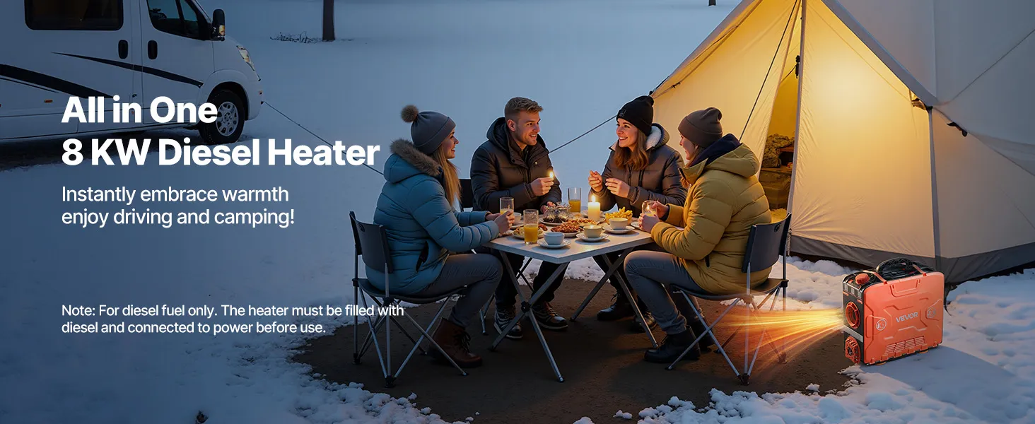 VEVOR Diesel Heater, 8KW, DC 12V, All in One Portable Diesel Air Heater with Bluetooth APP Control, Remote Control and LCD Screen, 1.2 Gal Fuel Tank for Vehicles, Vans, RVs, Campers, and Garages