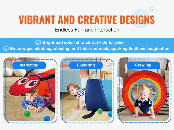 bright and colorful VEVOR kids play tunnel encourages children to explore, crawl, and play interactively.