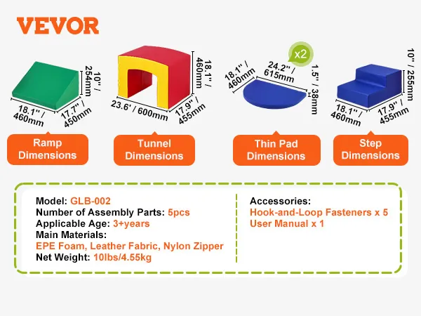 VEVOR toddler climbing toys with ramp, tunnel, and steps, for children 3+ years old. model: glb-002.