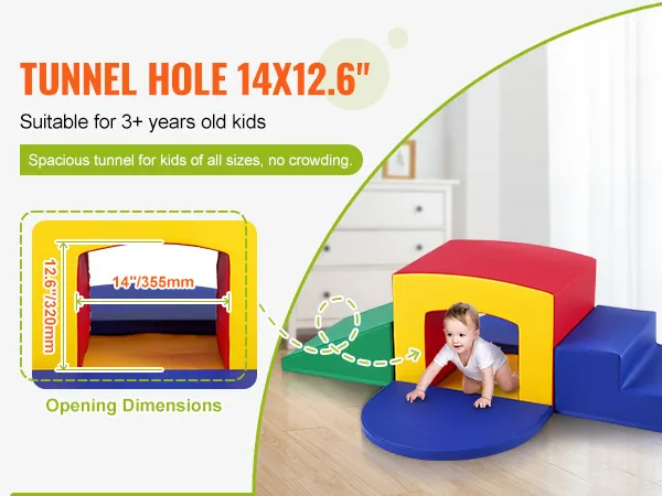 VEVOR toddler climbing toys with tunnel, steps, and ramp in vibrant colors for 3+ year old kids.