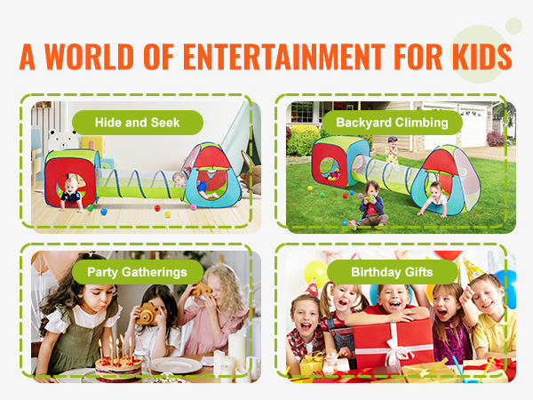 Tunnel De Jeu Pop-up Pour Enfants 1,8 M - Multicolore, En Polyester, Pour Ramper, Jouer, Dès 1 An, Intérieur/extérieur - 3