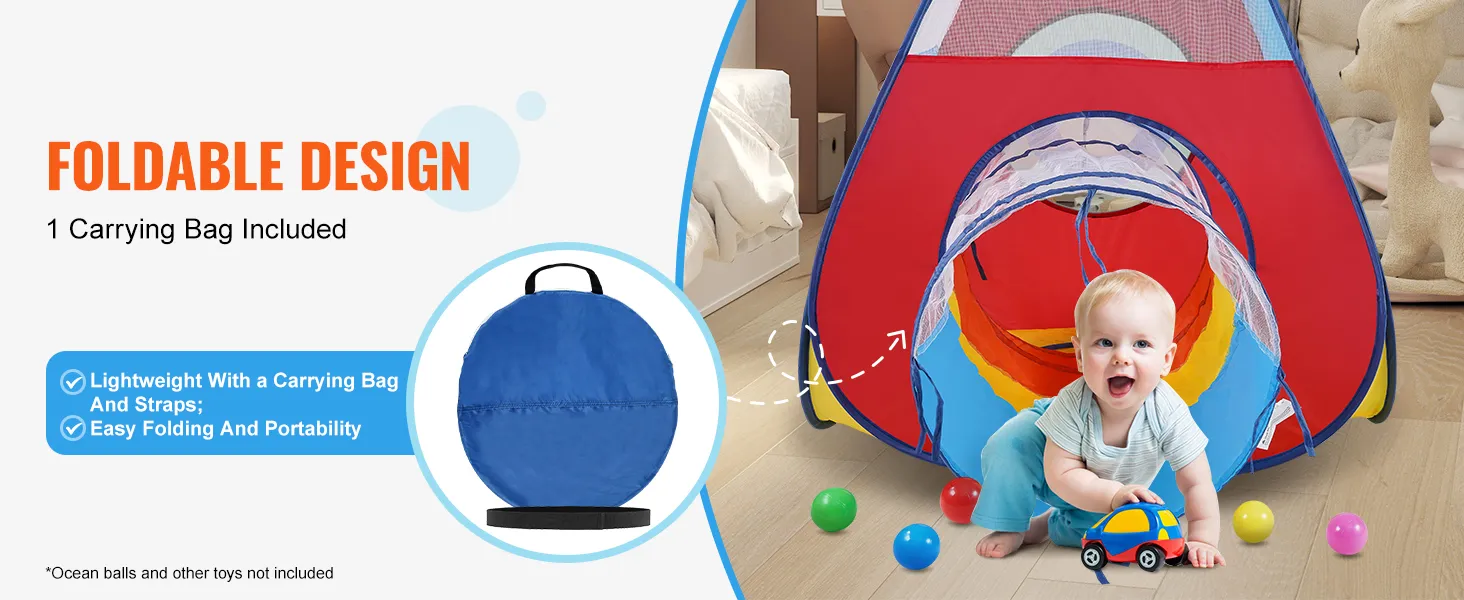 VEVOR kids play tent with foldable design and carrying bag, showcasing portability and ease of use.