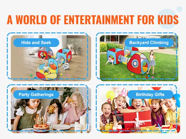 a world of entertainment for kids featuring VEVOR kids play tent for hide and seek, backyard climbing