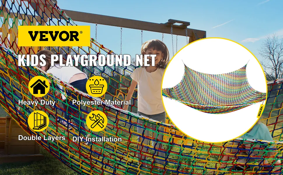 VEVOR climbing cargo net for kids' playground, heavy-duty polyester, double layers.