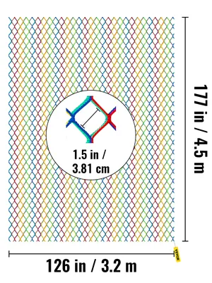 VEVOR climbing cargo net, 126x177 in, multi-colored grid pattern, 1.5 in mesh size.