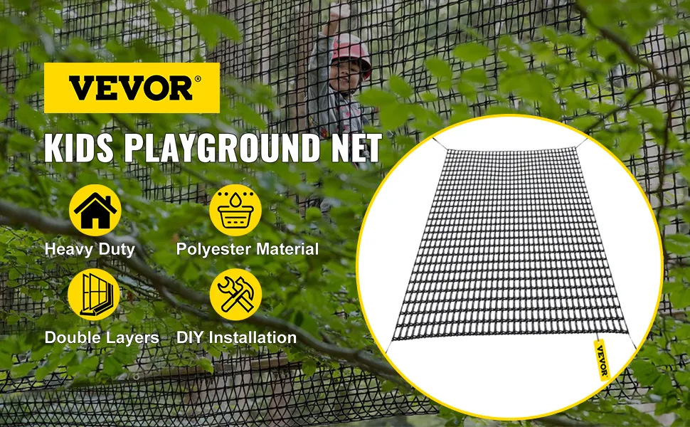 VEVOR climbing cargo net for kids' playground, heavy duty, polyester, double layers.