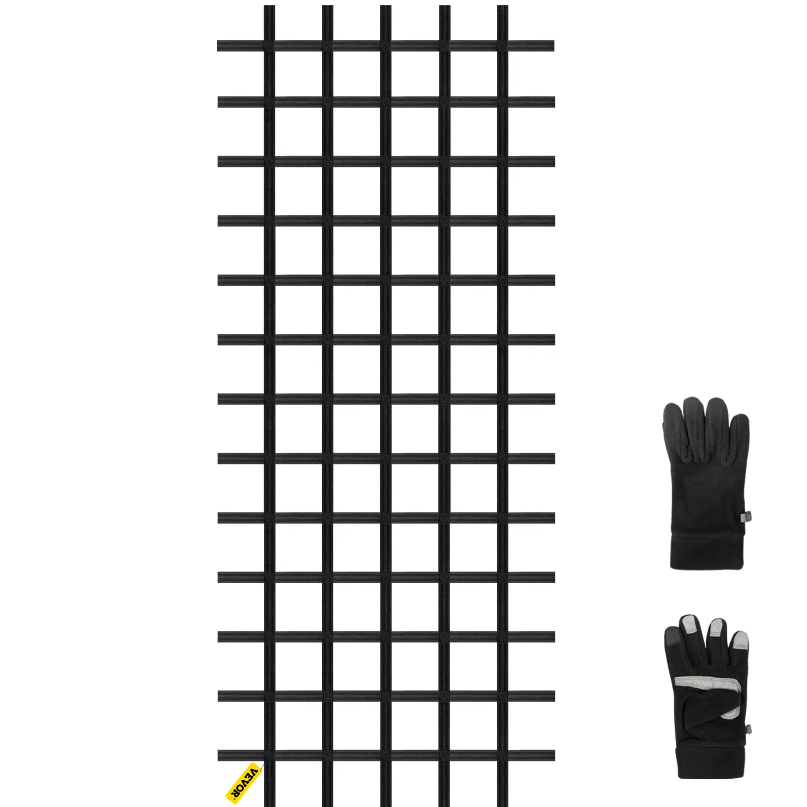 Red de carga de escalada VEVOR con guantes negros para seguridad en la escalada.