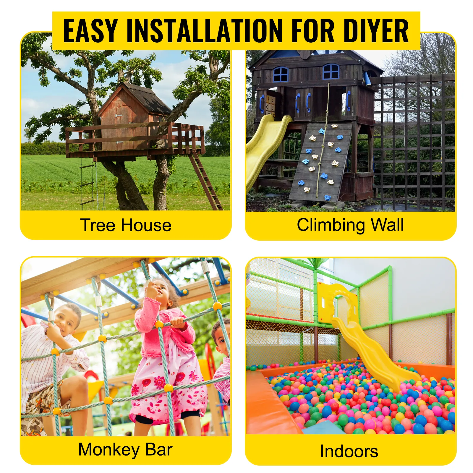 Red de carga para escalada VEVOR adecuada para casas en los árboles, muros de escalada, barras de mono e interiores.