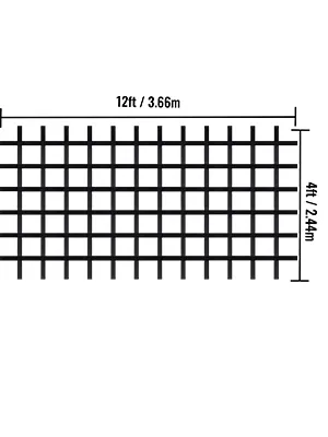 black VEVOR climbing cargo net, 12ft x 4ft dimensions labeled in feet and meters.