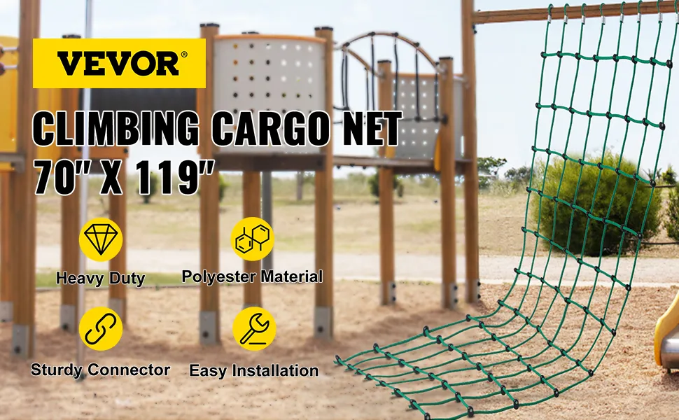 Red de carga de escalada VEVOR para parques infantiles, poliéster resistente, fácil instalación.