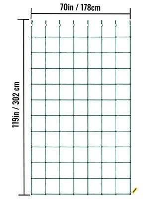 Red de carga de escalada rectangular VEVOR, 70 x 119 pulgadas, verde, ganchos para colgar en la parte superior.