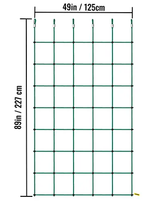 Red de carga de escalada VEVOR, 49 x 89 pulgadas, con ganchos de metal y patrón de cuadrícula verde.